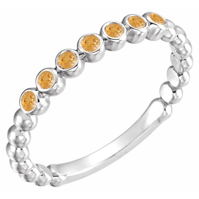 14k White Natural Citrine Stackable Ring