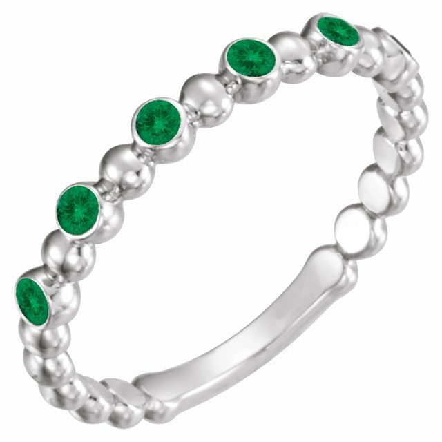 14k White Natural Emerald Stackable Ring