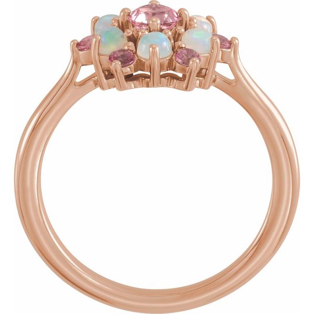 14K Rose Natural Pink Tourmaline & Natural Ethiopian Opal Ring