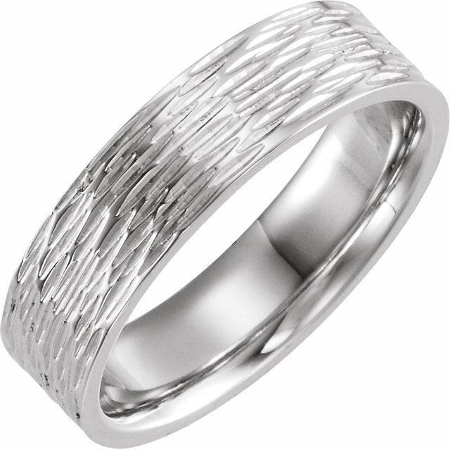 14K White 6 mm Tree Bark Pattern Band Size 8