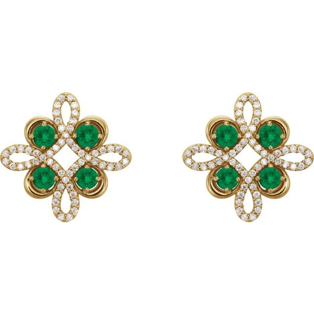 14K Yellow Natural Emerald & 1/4 CTW Natural Diamond Earrings