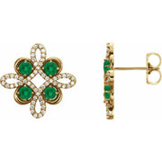 14K Yellow Natural Emerald & 1/4 CTW Natural Diamond Earrings