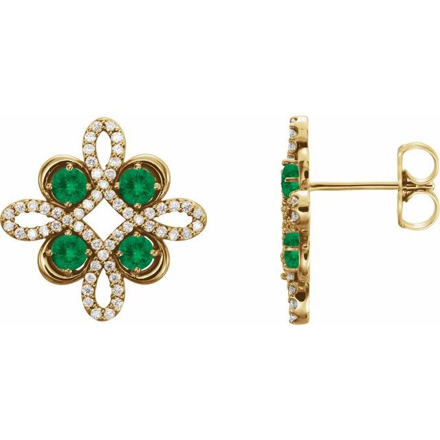 14K Yellow Natural Emerald & 1/4 CTW Natural Diamond Earrings