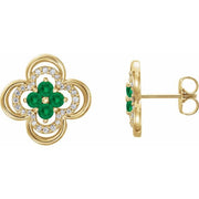 14K Yellow Natural Emerald & 1/5 CTW Natural Diamond Clover Earrings