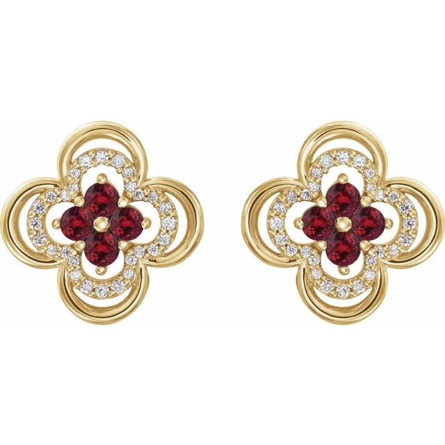 14K Yellow Natural Ruby & 1/5 CTW Natural Diamond Clover Earrings