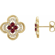 14K Yellow Natural Ruby & 1/5 CTW Natural Diamond Clover Earrings