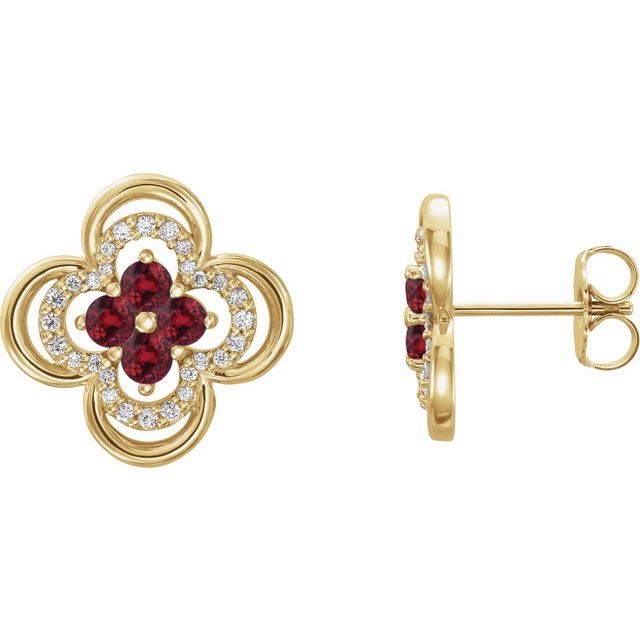 14K Yellow Natural Ruby & 1/5 CTW Natural Diamond Clover Earrings