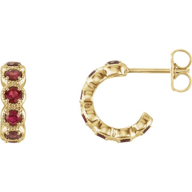14K Yellow Natural Mozambique Garnet Hoop Earrings