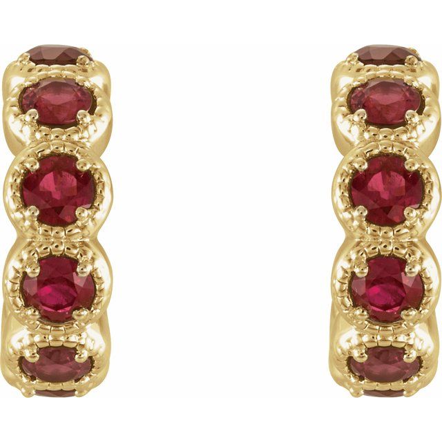 14K Yellow Natural Mozambique Garnet Hoop Earrings
