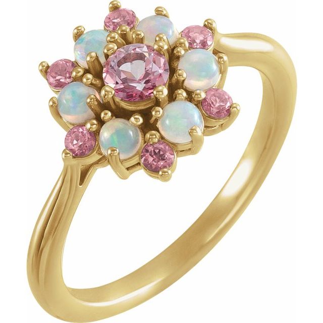 14k Yellow Natural Pink Tourmaline & Natural Ethiopian Opal Ring