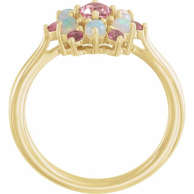 14k Yellow Natural Pink Tourmaline & Natural Ethiopian Opal Ring