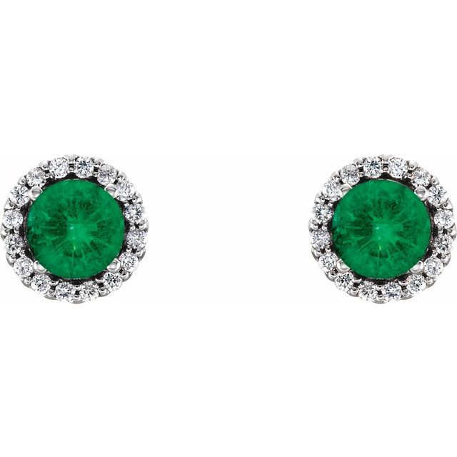 14k White 3 Mm Natural Emerald & 1/10 Ctw Natural Diamond Earrings