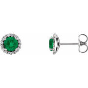 14k White 3 Mm Natural Emerald & 1/10 Ctw Natural Diamond Earrings