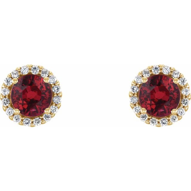 14K Yellow 5 mm Lab-Grown Ruby & 1/8 CTW Natural Diamond Earrings