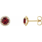 14K Yellow 5 mm Lab-Grown Ruby & 1/8 CTW Natural Diamond Earrings