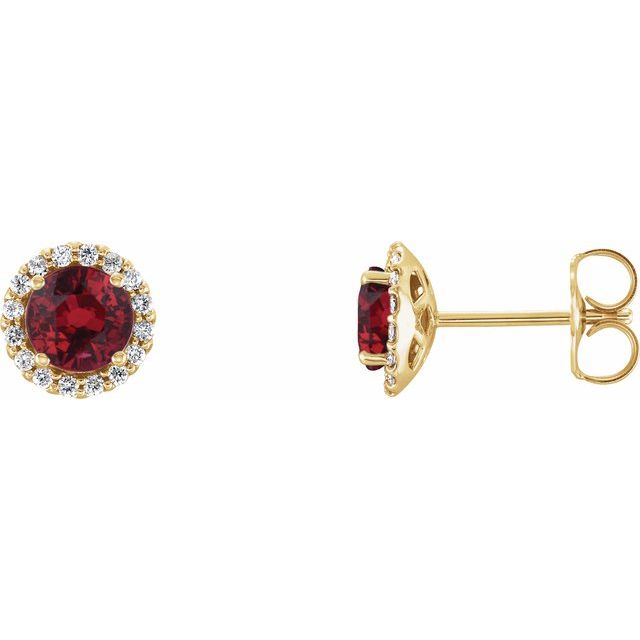 14K Yellow 5 mm Lab-Grown Ruby & 1/8 CTW Natural Diamond Earrings