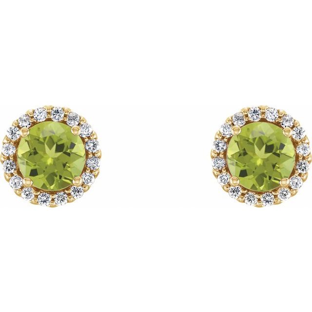 14K Yellow 5 mm Natural Peridot & 1/8 CTW Natural Diamond Earrings