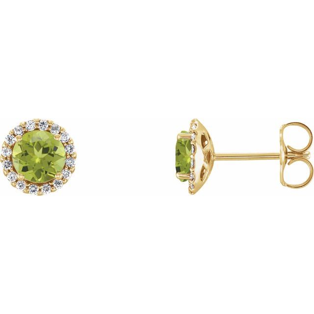 14K Yellow 5 mm Natural Peridot & 1/8 CTW Natural Diamond Earrings