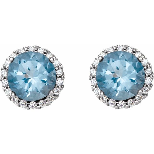 14K White 5 mm Natural Aquamarine & 1/8 CTW Natural Diamond Earrings