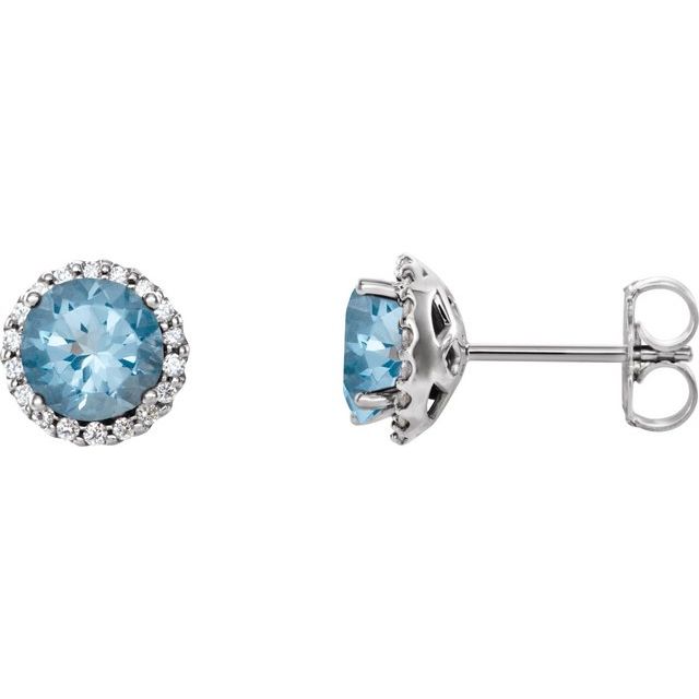 14K White 5 mm Natural Aquamarine & 1/8 CTW Natural Diamond Earrings