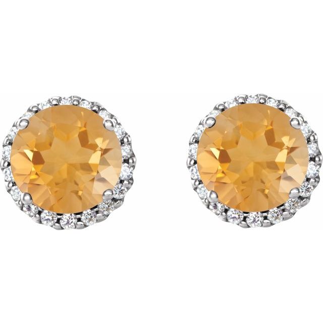 14K White 3 mm Natural Citrine & 1/10 CTW Natural Diamond Earrings