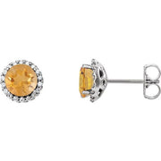 14K White 3 mm Natural Citrine & 1/10 CTW Natural Diamond Earrings
