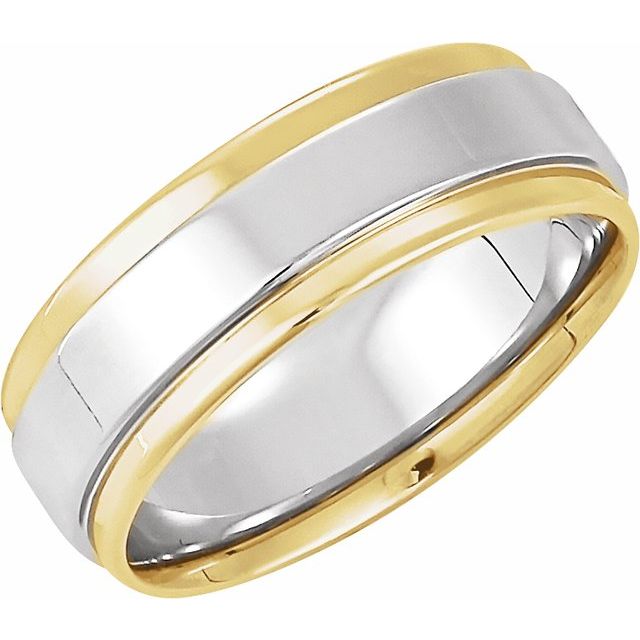 14k Yellow/white 7.5 Mm Comfort-fit Flat Edge Band Size 8