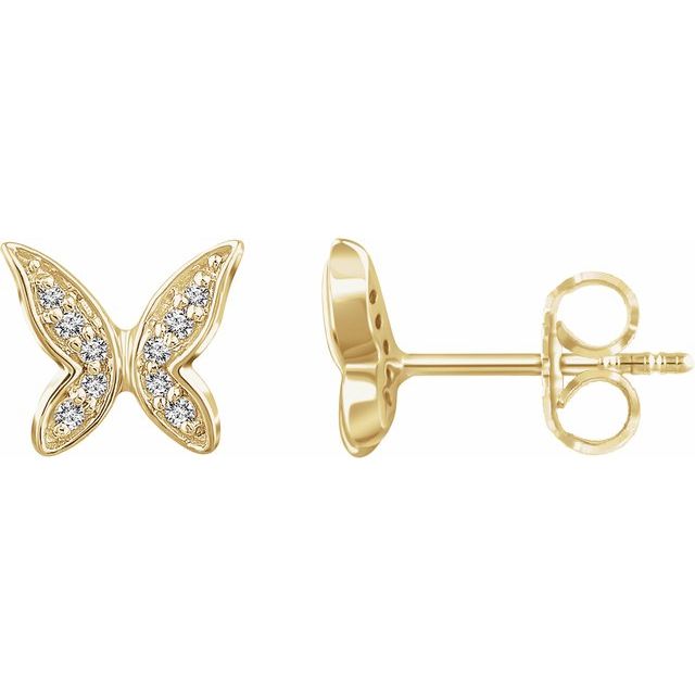 14k Yellow .07 Ctw Natural Diamond Butterfly Youth Earrings