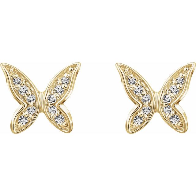 14k Yellow .07 Ctw Natural Diamond Butterfly Youth Earrings