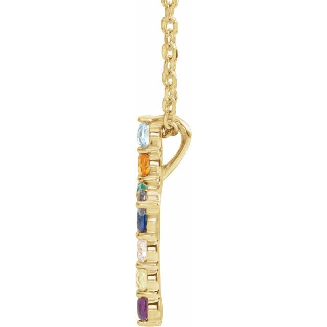 14K Yellow Natural Multi-Gemstone & .03 CT Natural Diamond Cross 16-18' Necklace