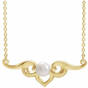 14K Yellow Cultured White Freshwater Pearl Bar 18' Necklace