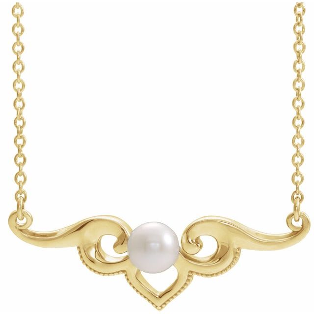 14K Yellow Cultured White Freshwater Pearl Bar 18' Necklace