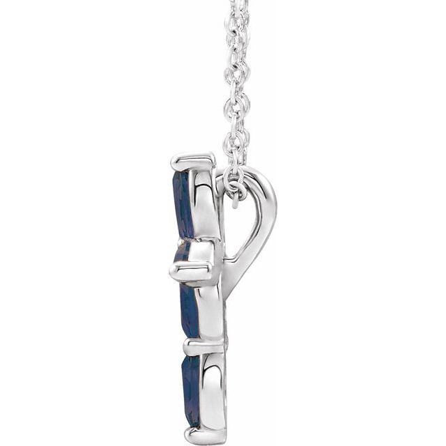 14K White Natural Blue Sapphire Cross 16-18' Necklace