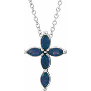 14K White Natural Blue Sapphire Cross 16-18' Necklace