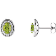 14K White 7x5 mm Natural Peridot & 1/6 CTW Natural Diamond Halo-Style Earrings