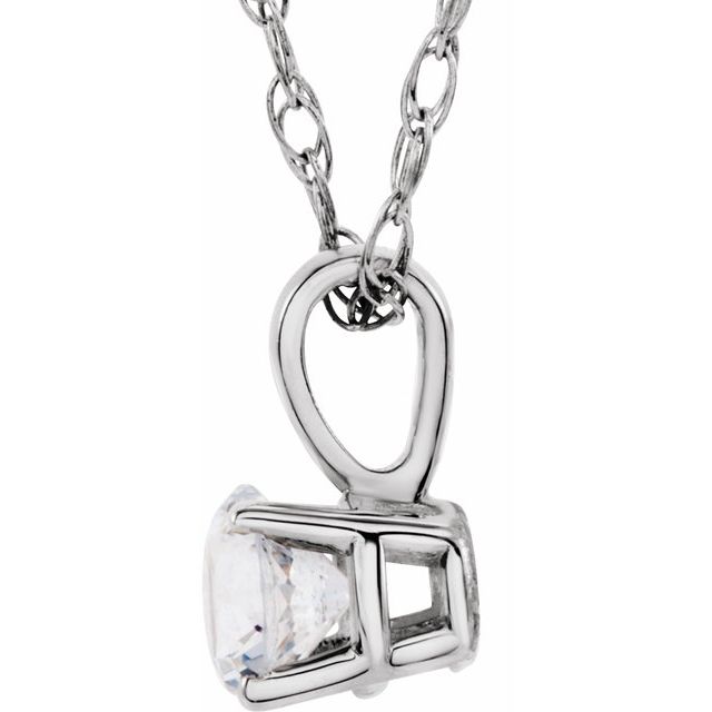 Sterling Silver 3 Mm Imitation Diamond Youth Solitaire 14' Necklace