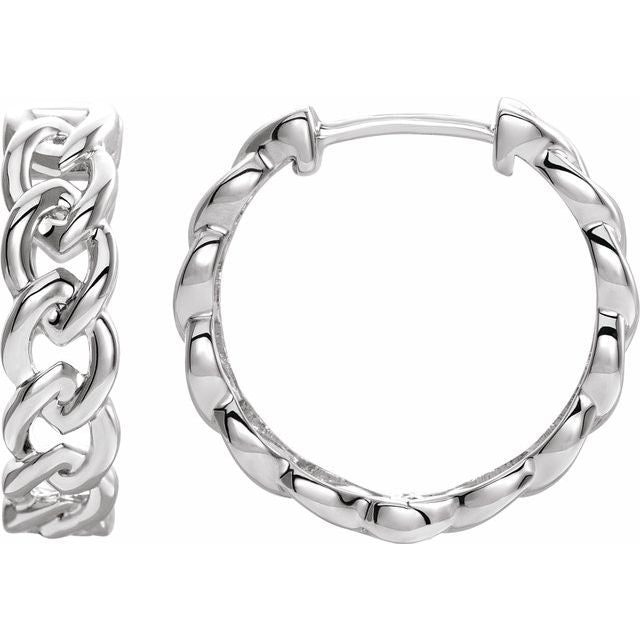 14k White Chain Link Hinged 19.6 Mm Hoop Earrings