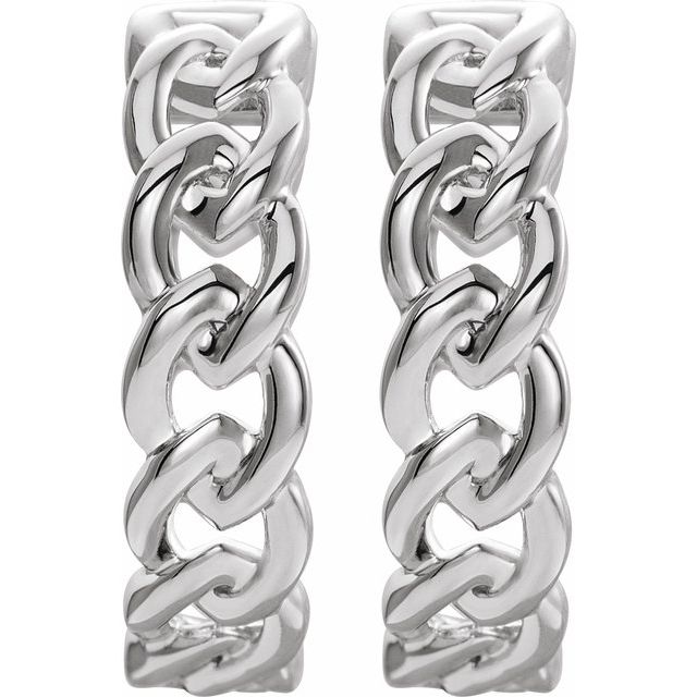 14k White Chain Link Hinged 19.6 Mm Hoop Earrings