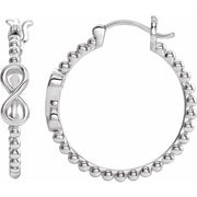 14k White Infinity-inspired Beaded 22.3 Mm Hoop Earrings