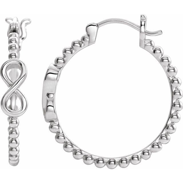 14k White Infinity-inspired Beaded 22.3 Mm Hoop Earrings