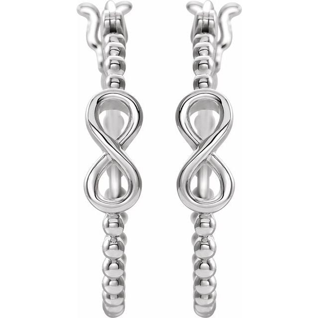 14k White Infinity-inspired Beaded 22.3 Mm Hoop Earrings