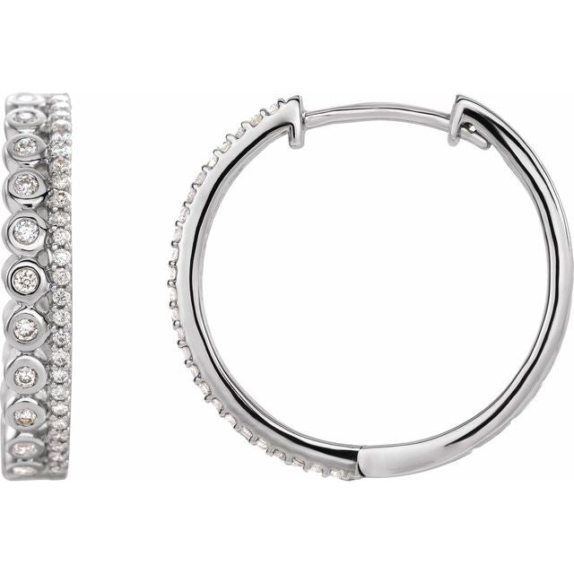 14k White 1/3 Ctw Natural Diamond Geometric 19.1 Mm Hoop Earrings