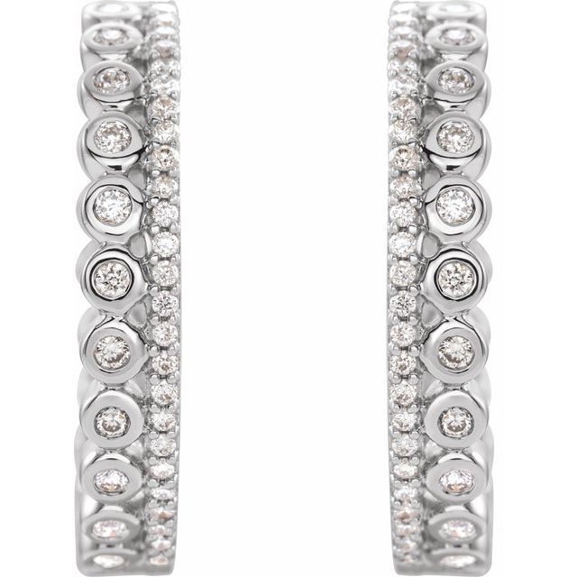 14k White 1/3 Ctw Natural Diamond Geometric 19.1 Mm Hoop Earrings