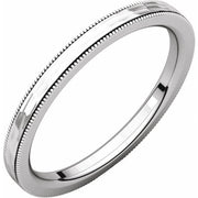 14k White 2 Mm Flat Milgrain Band With Satin & Hammered Texture Size 7