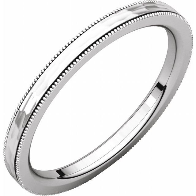 14k White 2 Mm Flat Milgrain Band With Satin & Hammered Texture Size 7