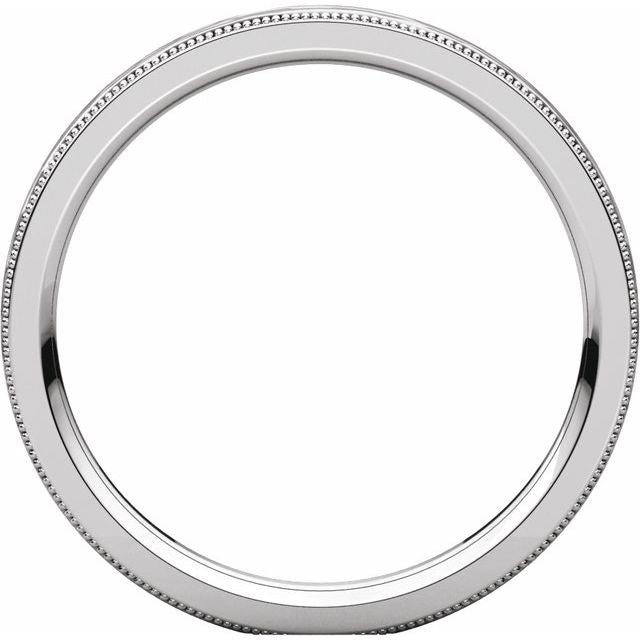 14k White 2 Mm Flat Milgrain Band With Satin & Hammered Texture Size 7