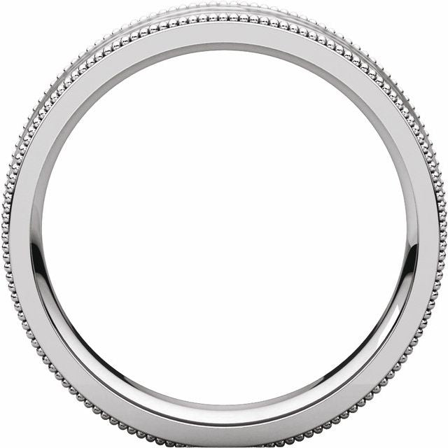 14k White 5 Mm Flat Milgrain Band With Satin & Hammered Texture Size 11