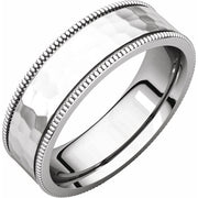 14k White 6 Mm Flat Milgrain Band With Satin & Hammered Texture Size 8