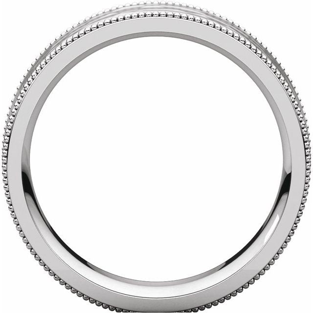 14k White 6 Mm Flat Milgrain Band With Satin & Hammered Texture Size 8