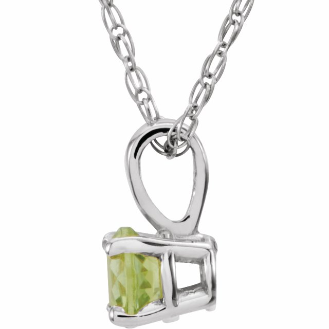 Sterling Silver 3 Mm Imitation Peridot Youth Solitaire 14' Necklace